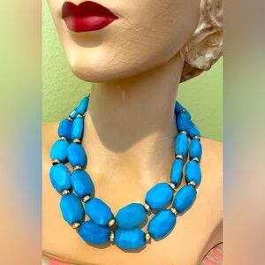 NM Turquoise Faceted Beads Rhinestones 2 Strand Necklace Magnetic Clasp NWT